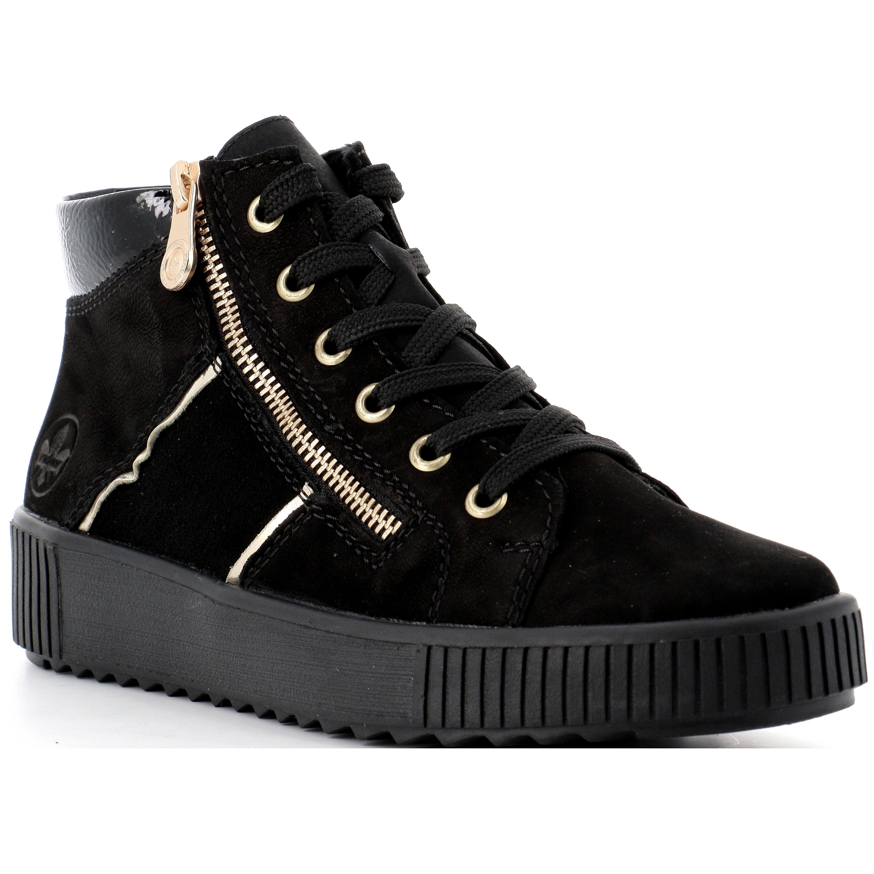 Bottes Femme Rieker 51534 - Style Tendance, Tressées, Semelle Flexible Et Confortable, Couleur Noir Et Vert